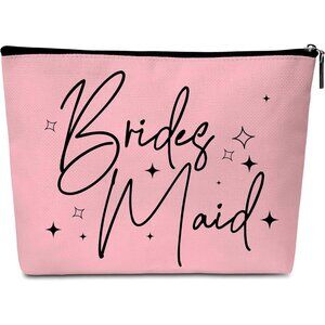 Bridesmaid‎ Pink Canvas Zipper Pouch Set Of 2 Cosmetic Bags